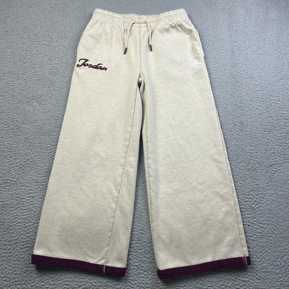 Jordan Big Kids Meta Enchantment Cozy Fleece Pants Wide Leg Beige Size XL 13-15